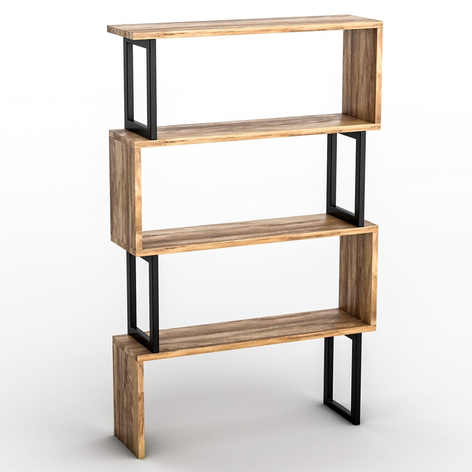 BOOKCASE IN WALNUT WITH BLACK FRAME HM8867.01 80x22x128cm.