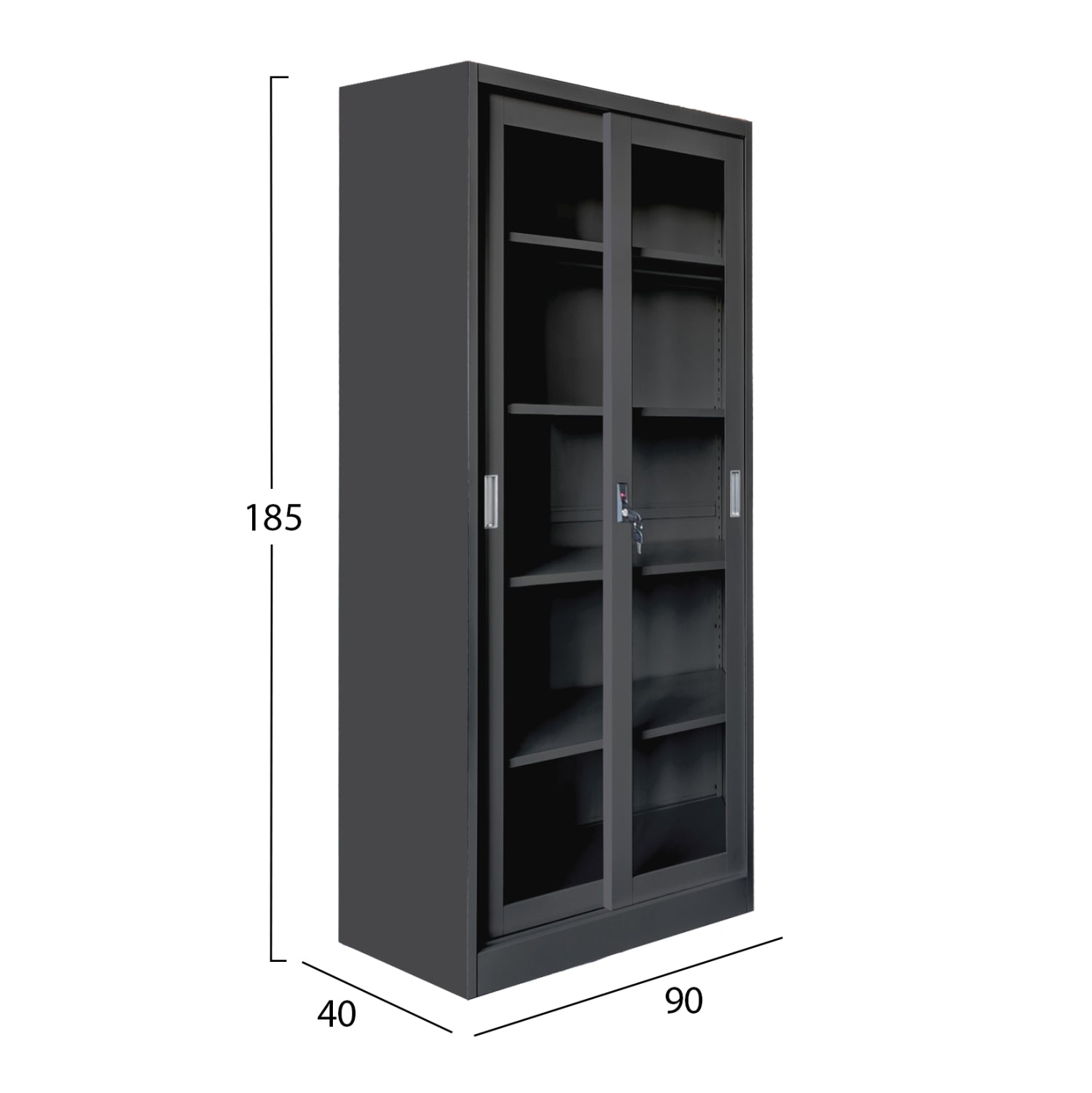 BOOKCASE WITH SLIDING DOORS SLINGER HM6632.01 METAL IN BLACK 90x40x185Hcm