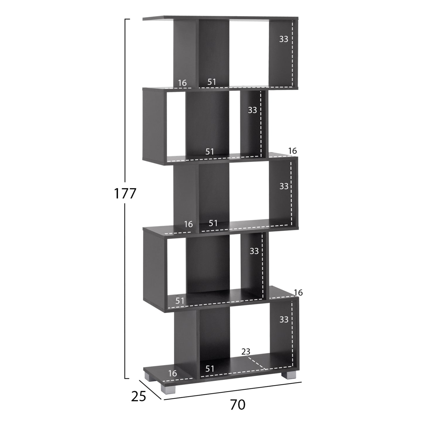 Bookcase from melamine HM2385.10 Grey 70x25x177 cm.