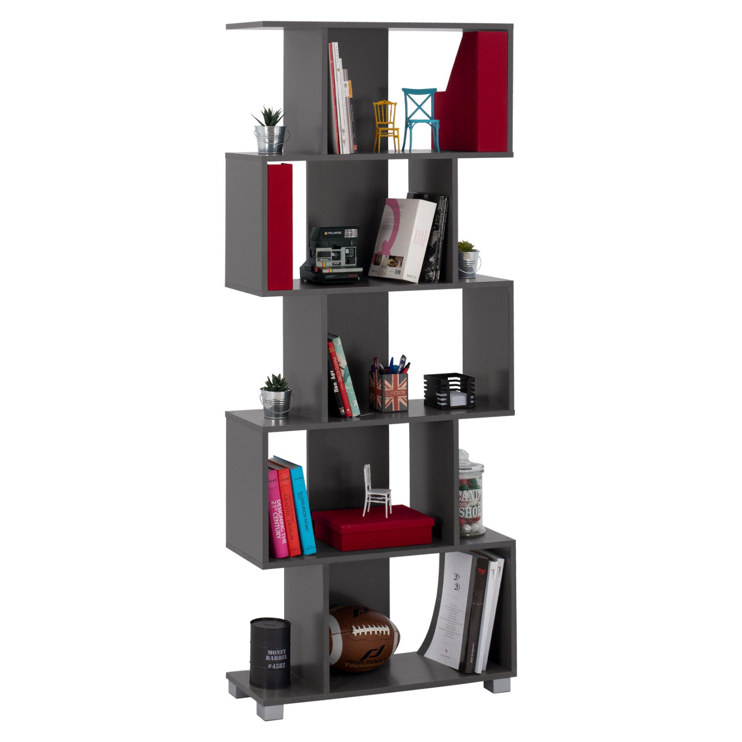 Bookcase from melamine HM2385.10 Grey 70x25x177 cm.