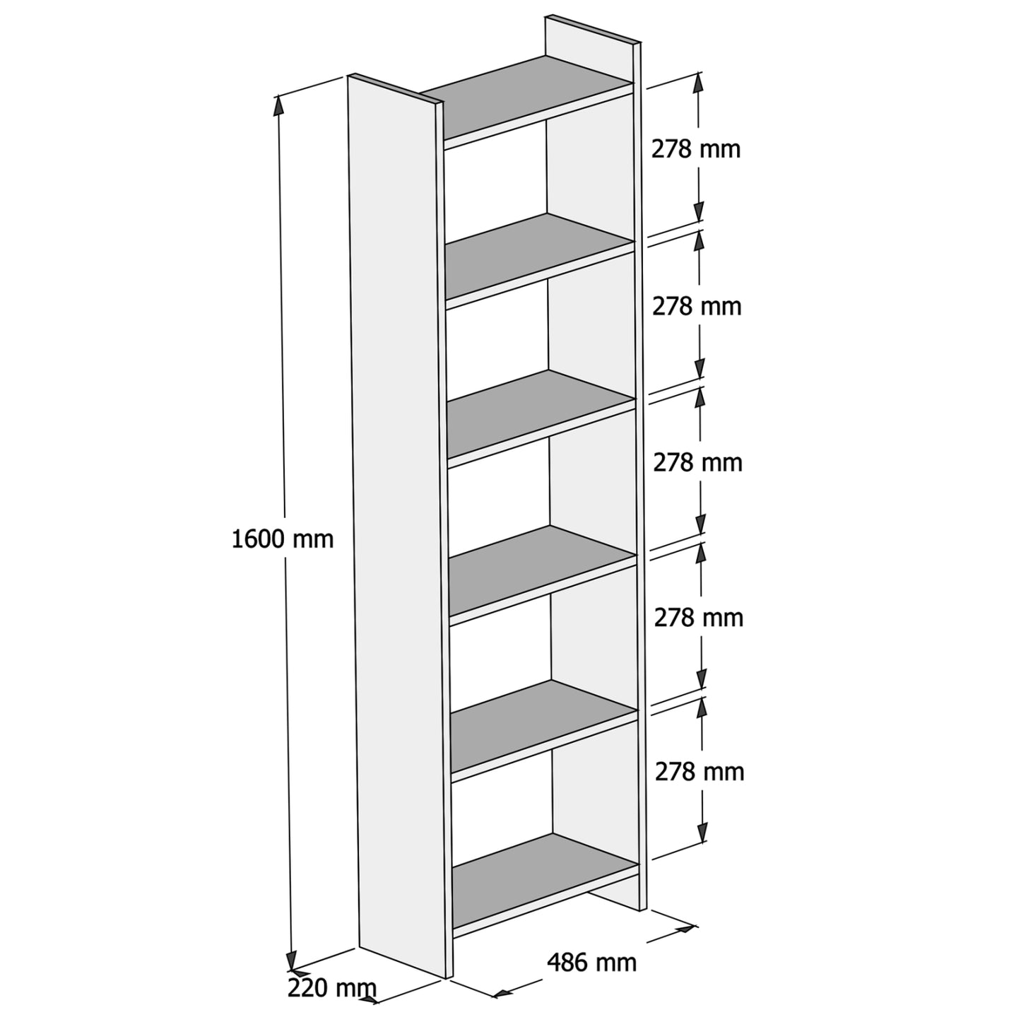 BOOKCASE CLASSIKER HM9226.13 MELAMINE DARK GREY-WHITE 48,5x22x160Hcm.