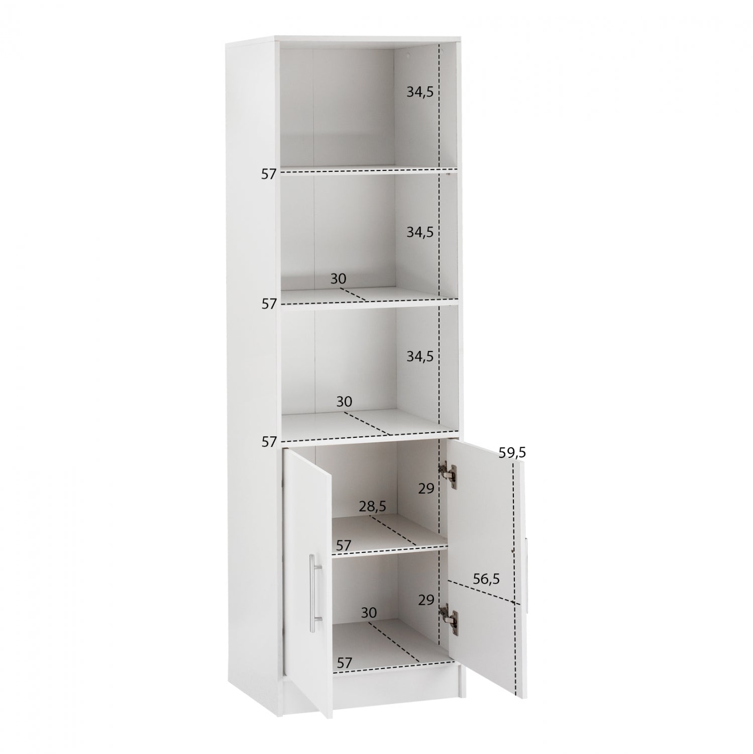 Bookcase from melamine ENSLEY HM2027.05 white color 60x30x180cm