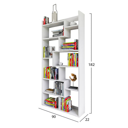 MELAMINE BOOKCASE IN WHITE HM8865.01 90x22x182cm.