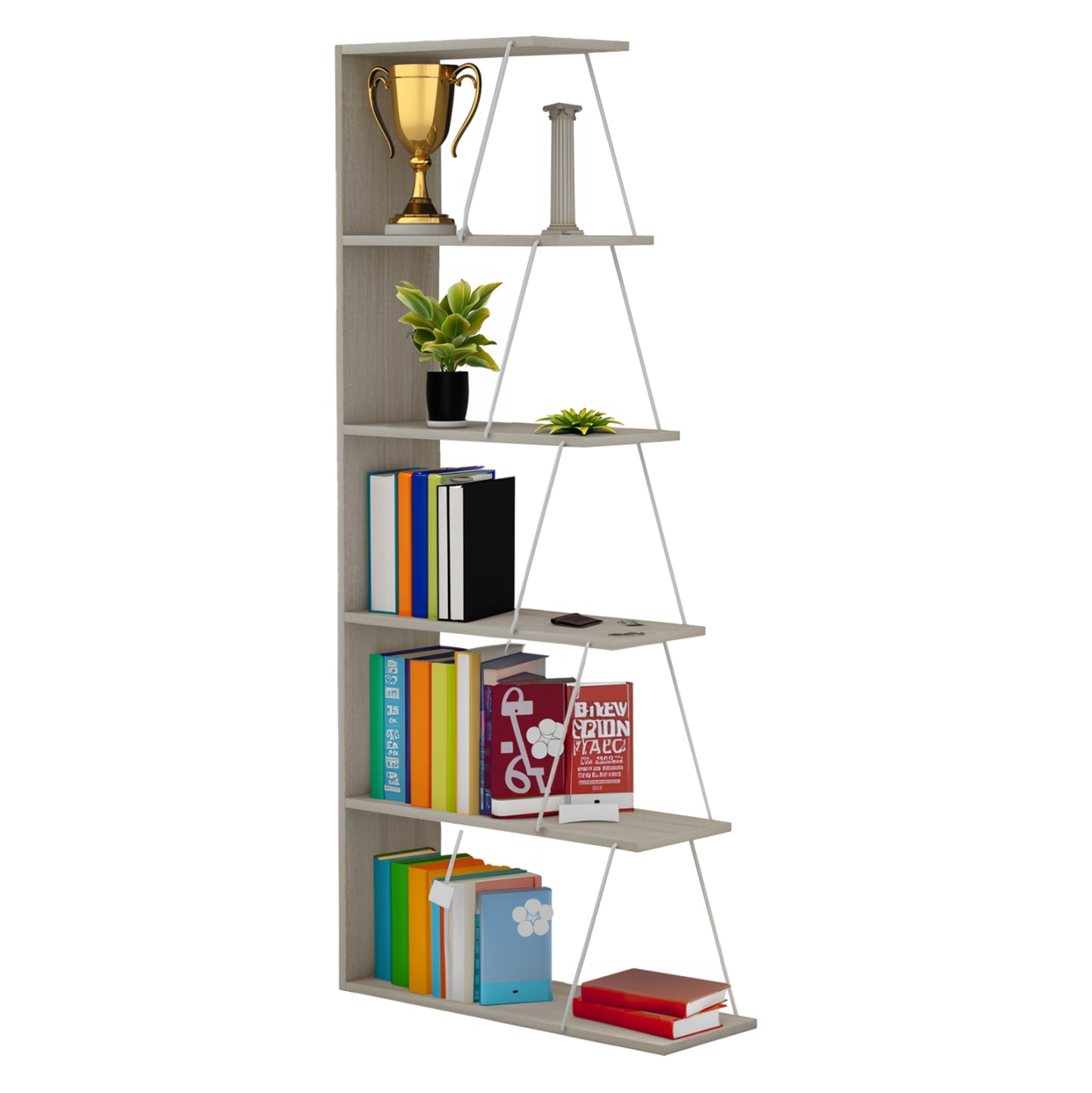 BOOKCASE MINI TARS HM2241.11 SONOMA MELAMINE-WHITE METAL RODS 65x22-24x146Hcm.
