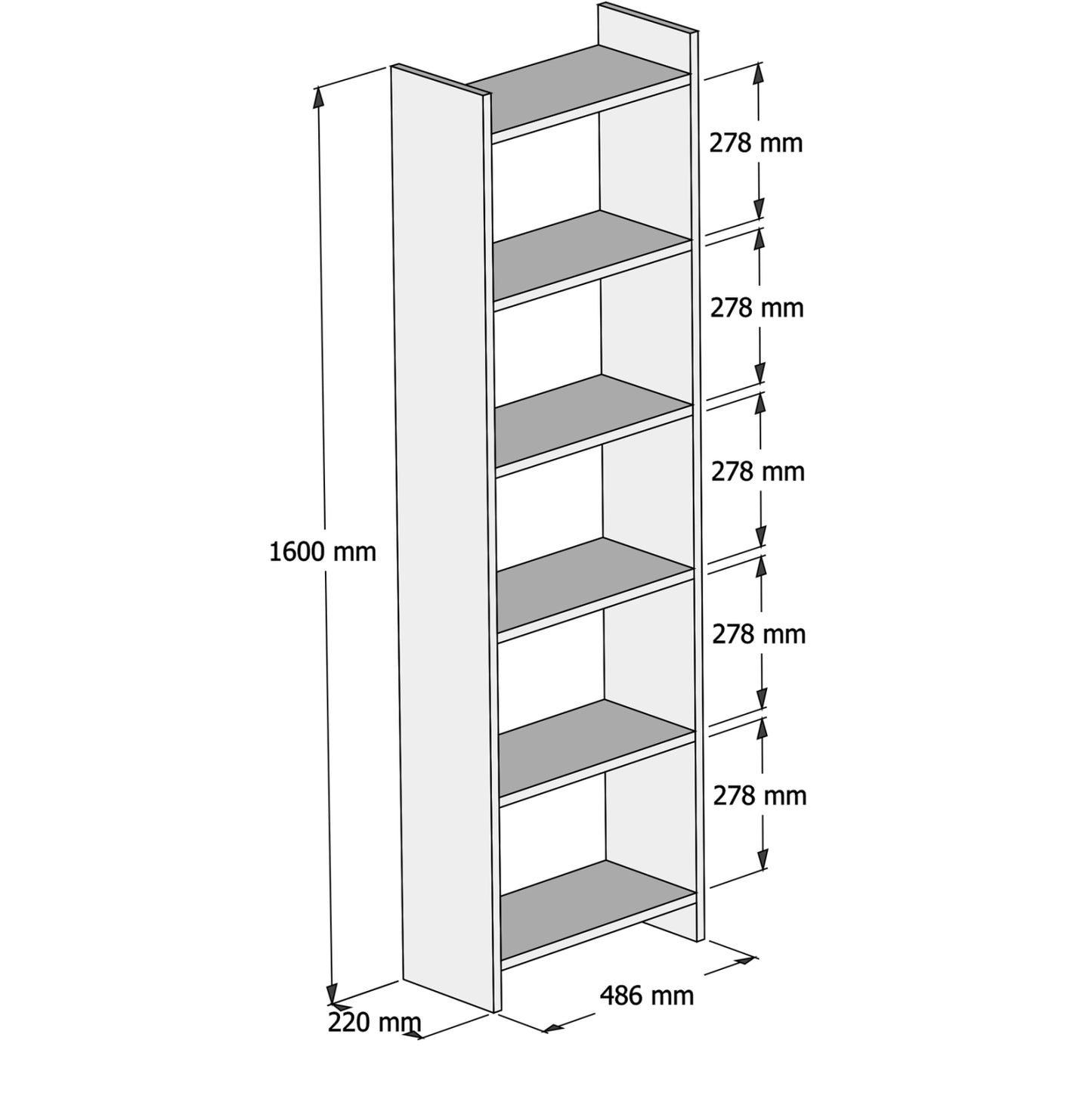 BOOKCASE CLASSIKER HM9226.12 MELAMINE IN SONOMA-WHITE 48,5x22x160Hcm.