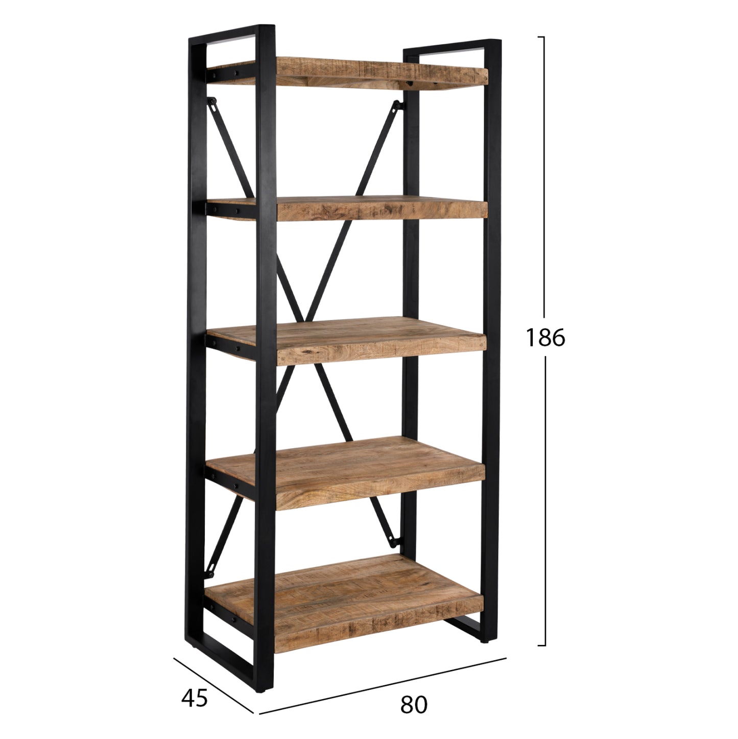 Bookcase TURNER HM8188.11 Metal and Solid Mango Wood 80x45x186