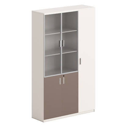 BOOKCASE NEWLINE HM18280 MELAMINE IN WHITE & BROWN--GLASS 120x40x200Hcm.