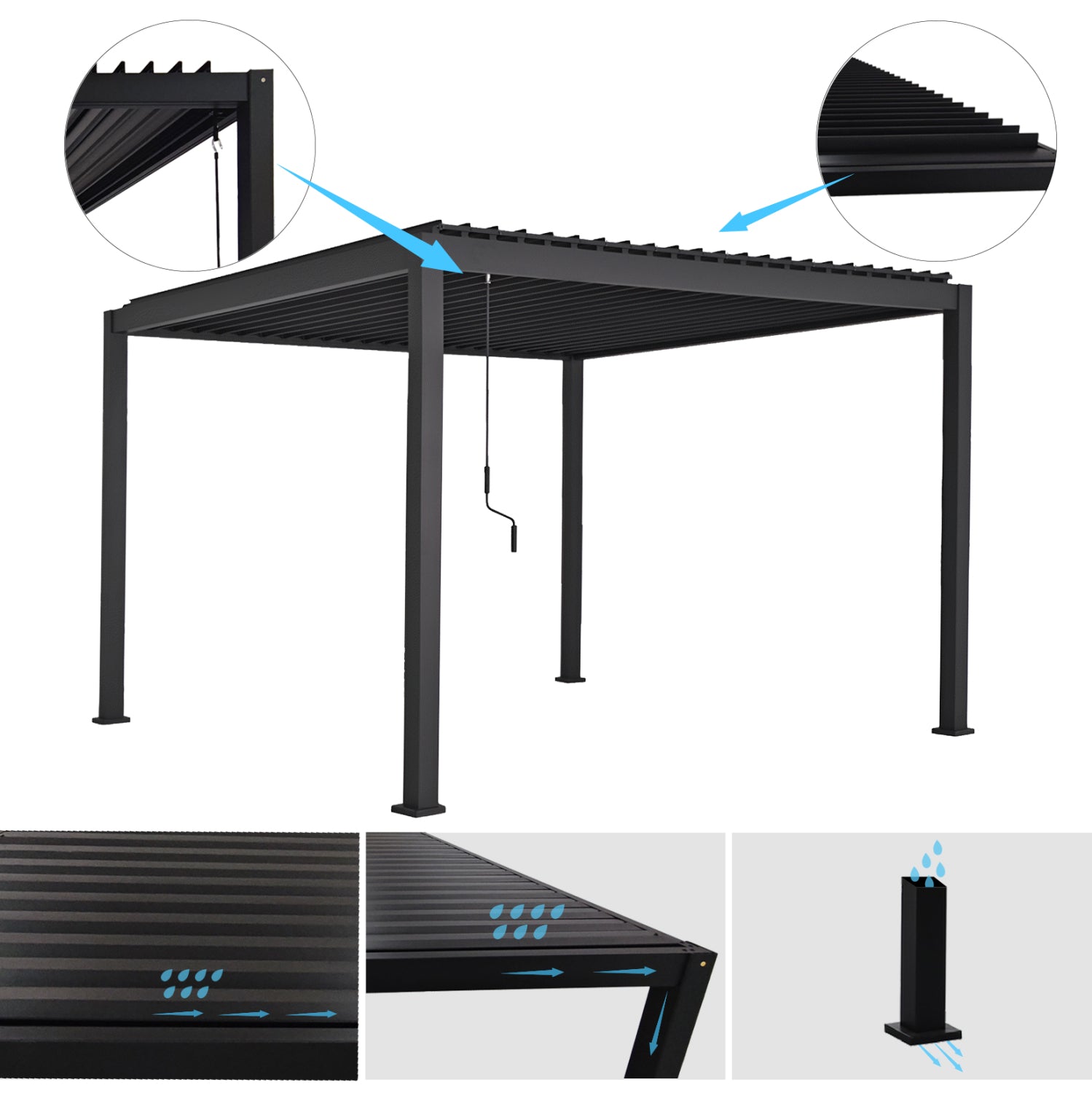 BIOCLIMATIC ALUMINUM PERGOLA DOMECIL HM6611.01 WITH IRON LOUVERS--300x300x240Hcm