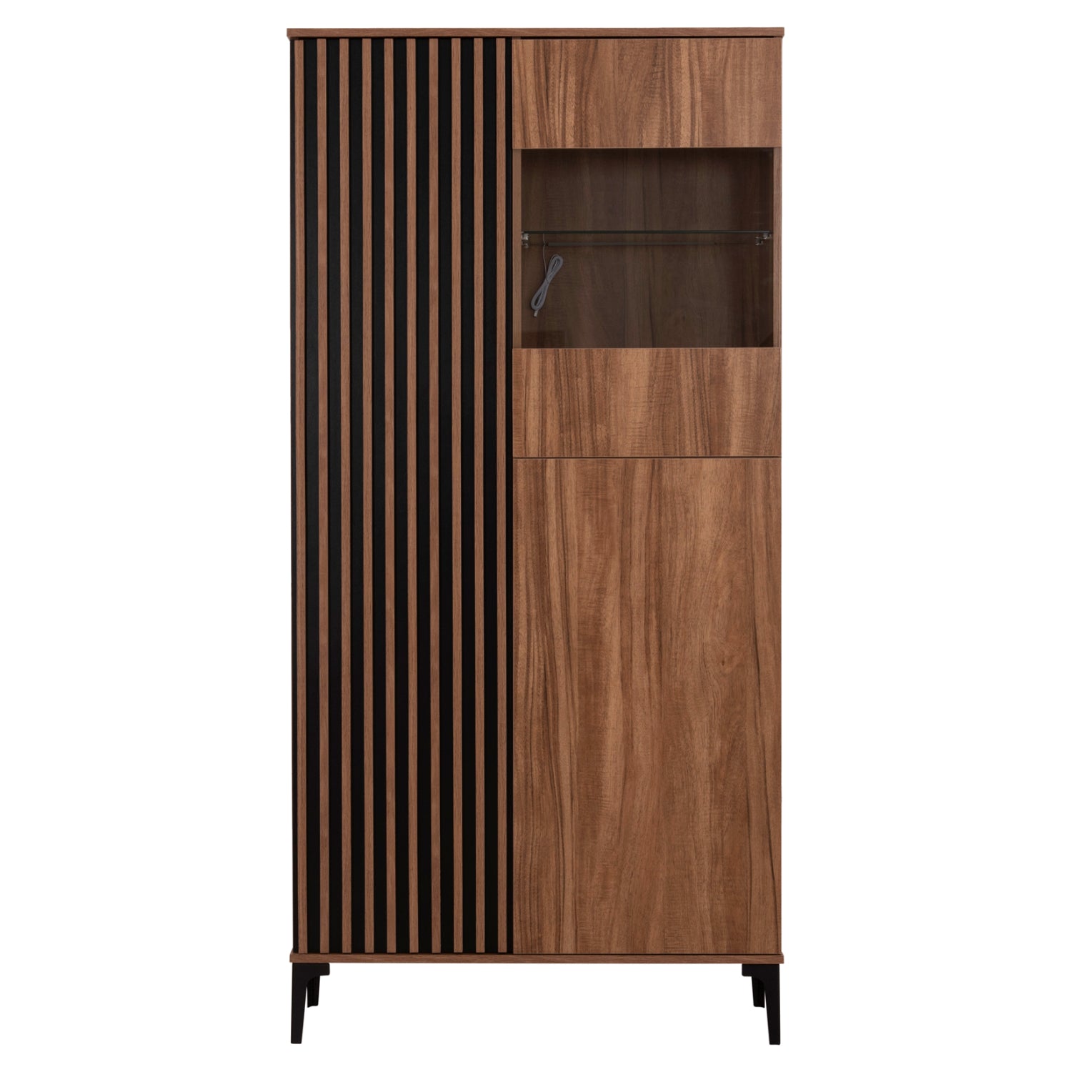 DISPLAY CABINET SERIES HARRY HM18011.01 MELAMINE IN NATURAL WOOD COLOR-BLACK 90x40x185Hcm.