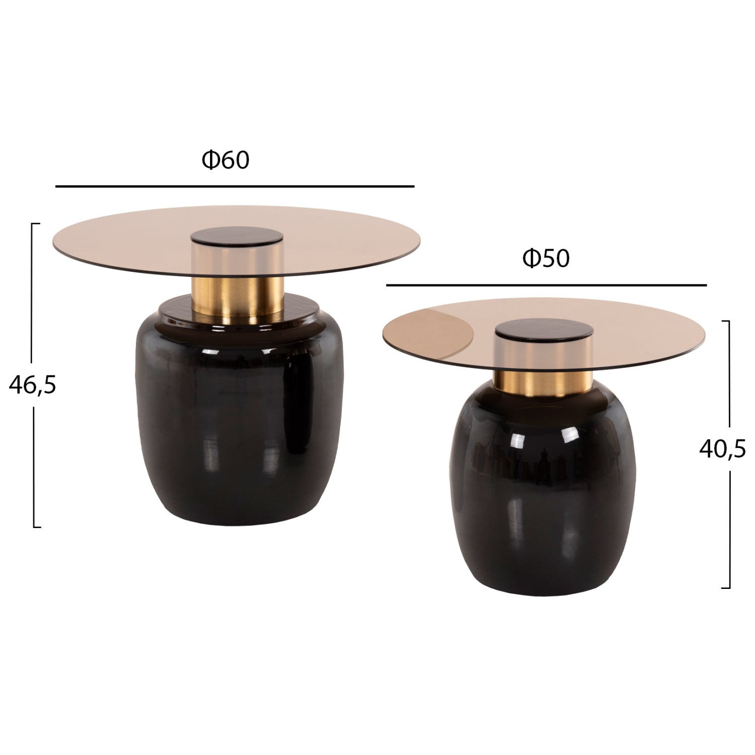 SIDE TABLES 2PCS FRYN HM9663 METAL IN BROWN AND GOLD Φ60 &Φ50 cm.