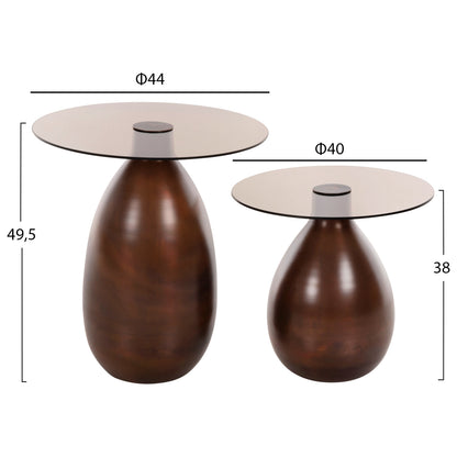 SIDE TABLES 2PCS REGEN HM9666 METAL IN COPPER-GLASS TOP Φ44 & Φ40 cm.