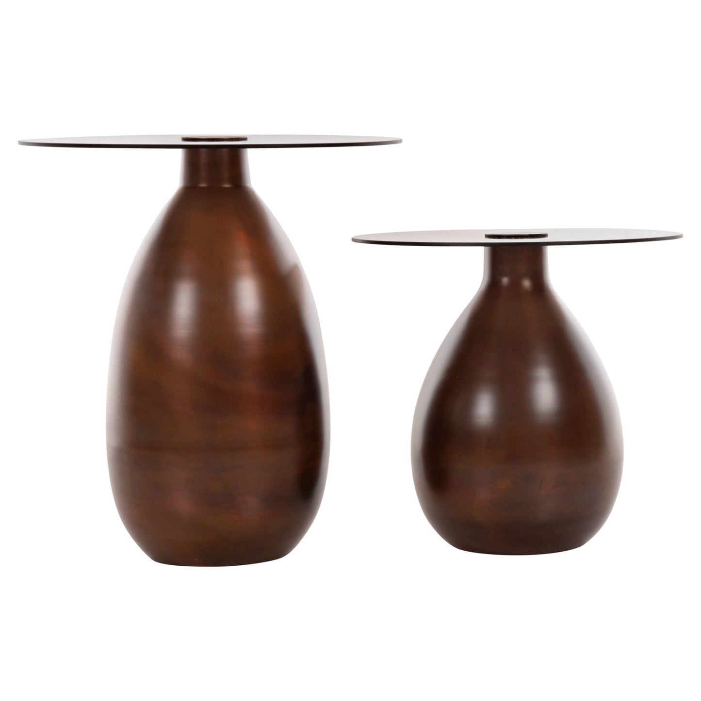 SIDE TABLES 2PCS REGEN HM9666 METAL IN COPPER-GLASS TOP Φ44 & Φ40 cm.