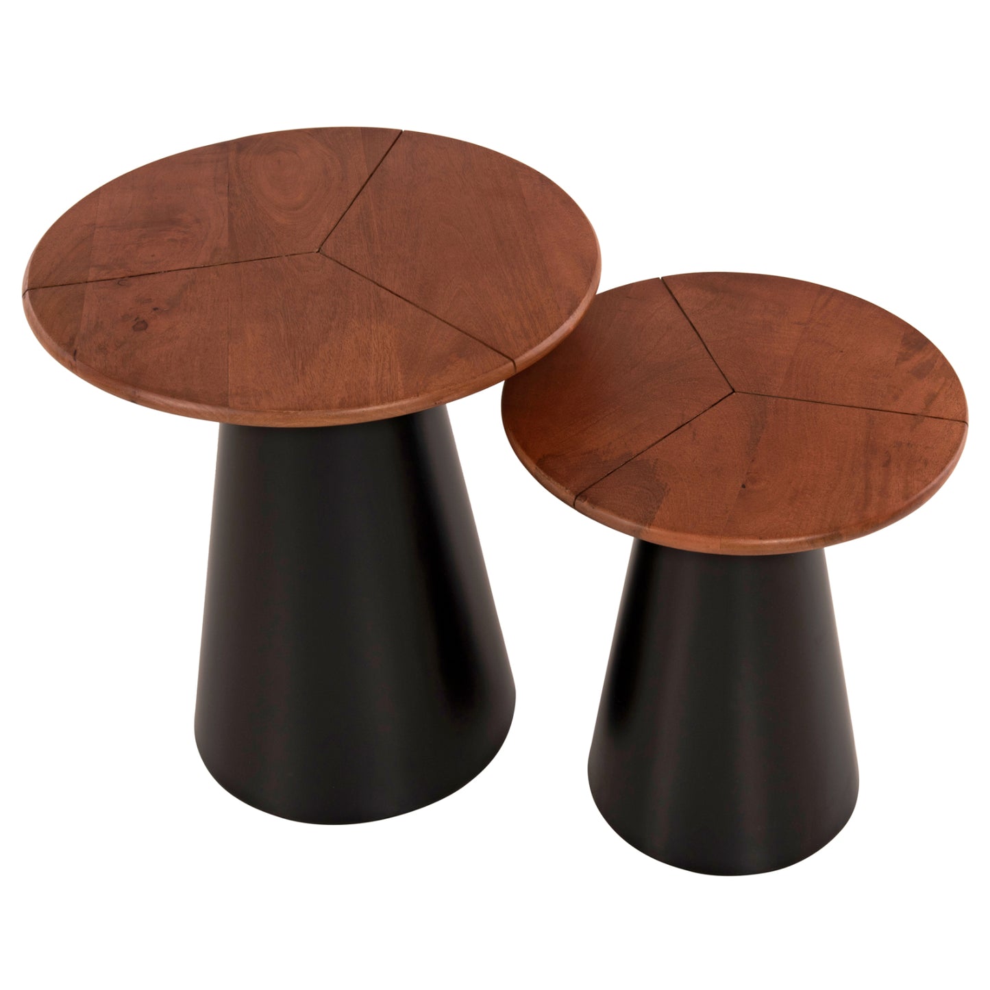 SIDE TABLES 2PCS SUNNI HM9669 BLACK METAL-WALNUT COLORED MANGO TOP Φ48,5 & Φ39,5 cm.