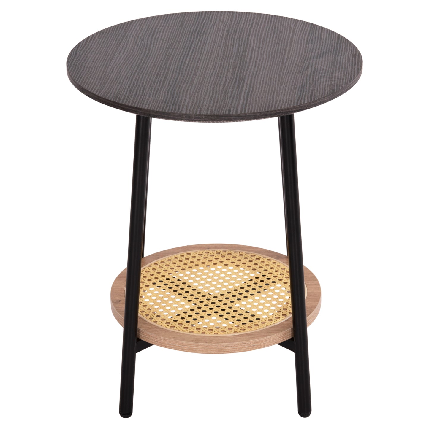 SIDE TABLE SEWELL HM18034 MDF IN ZEBRANO-METAL LEGS-RATTAN IN NATURAL Φ45x55Hcm.