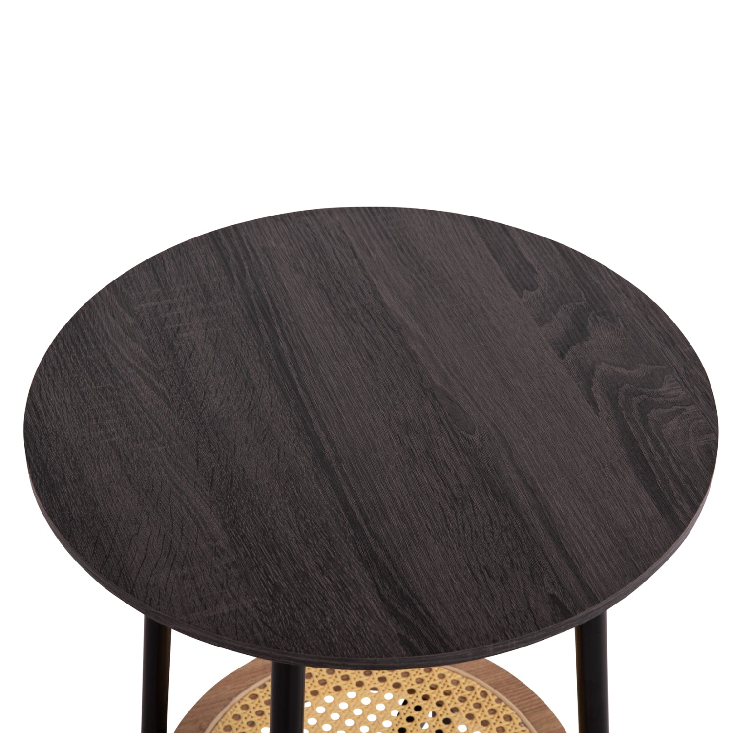 SIDE TABLE SEWELL HM18034 MDF IN ZEBRANO-METAL LEGS-RATTAN IN NATURAL Φ45x55Hcm.