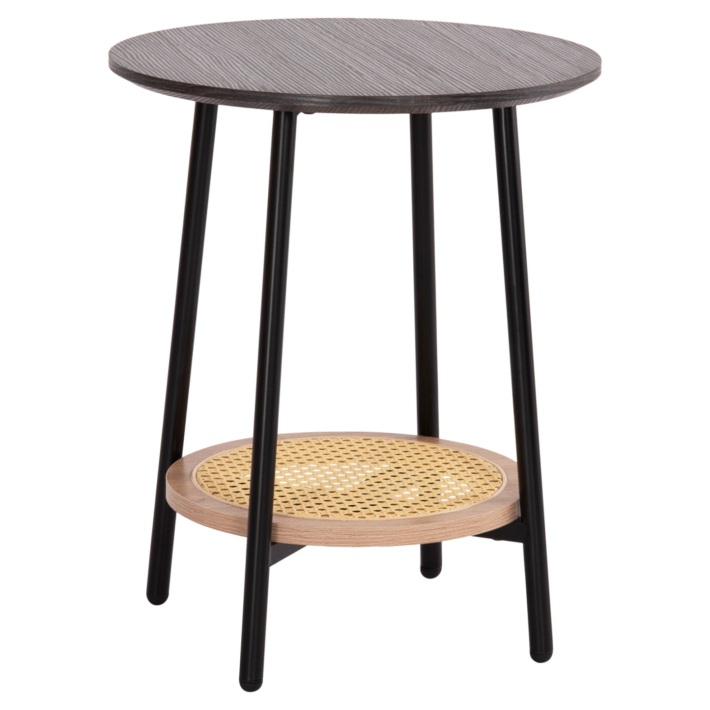 SIDE TABLE SEWELL HM18034 MDF IN ZEBRANO-METAL LEGS-RATTAN IN NATURAL Φ45x55Hcm.