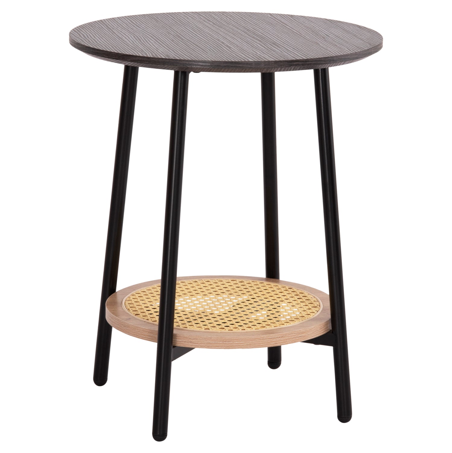 SIDE TABLE SEWELL HM18034 MDF IN ZEBRANO-METAL LEGS-RATTAN IN NATURAL Φ45x55Hcm.