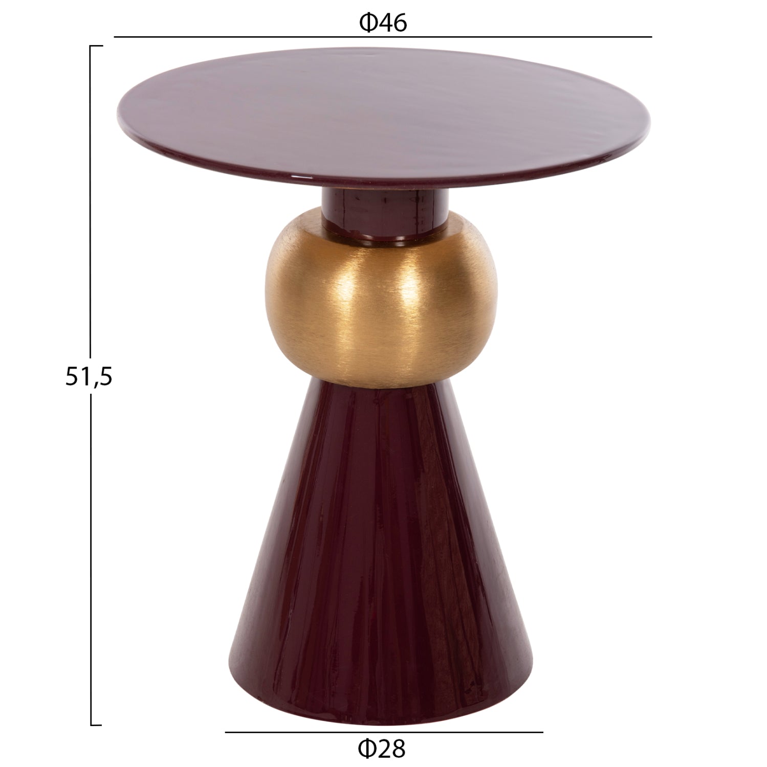 SIDE TABLE PATNA HM4234.06 METAL IN MAROON-GOLD Φ46x51,5Hcm.