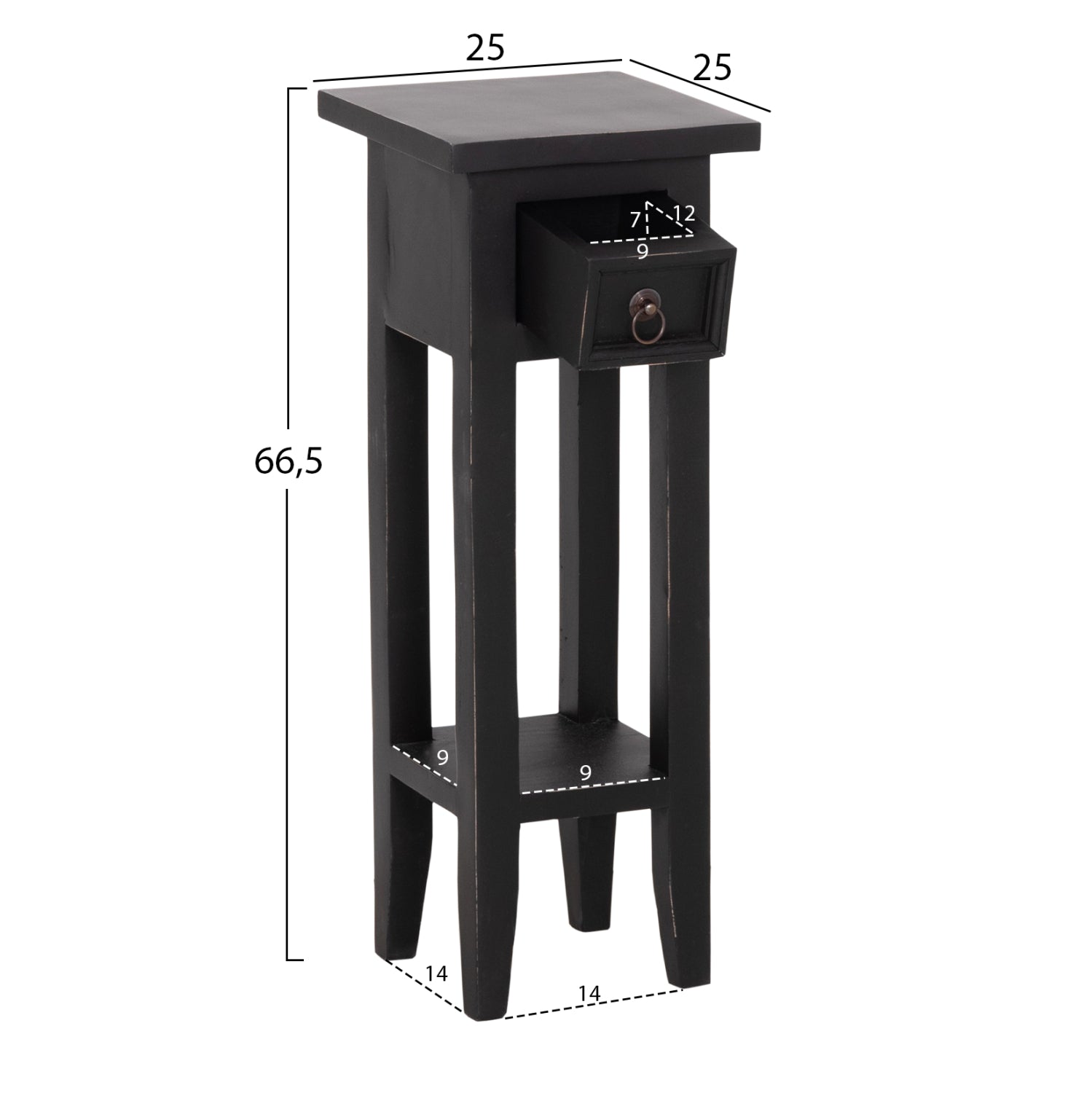 SIDE TABLE RAMU HM9484.02 MAHOGANY WOOD WITH A DRAWER IN BLACK 25x25x66,5Hcm.