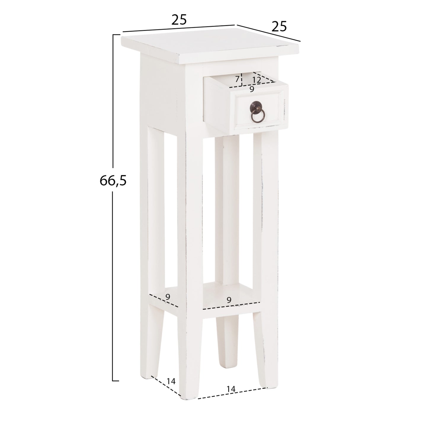 SIDE TABLE RAMU HM9484.03 MAHOGANY WOOD WITH A DRAWER IN WHITE 25x25x66.5Hcm.