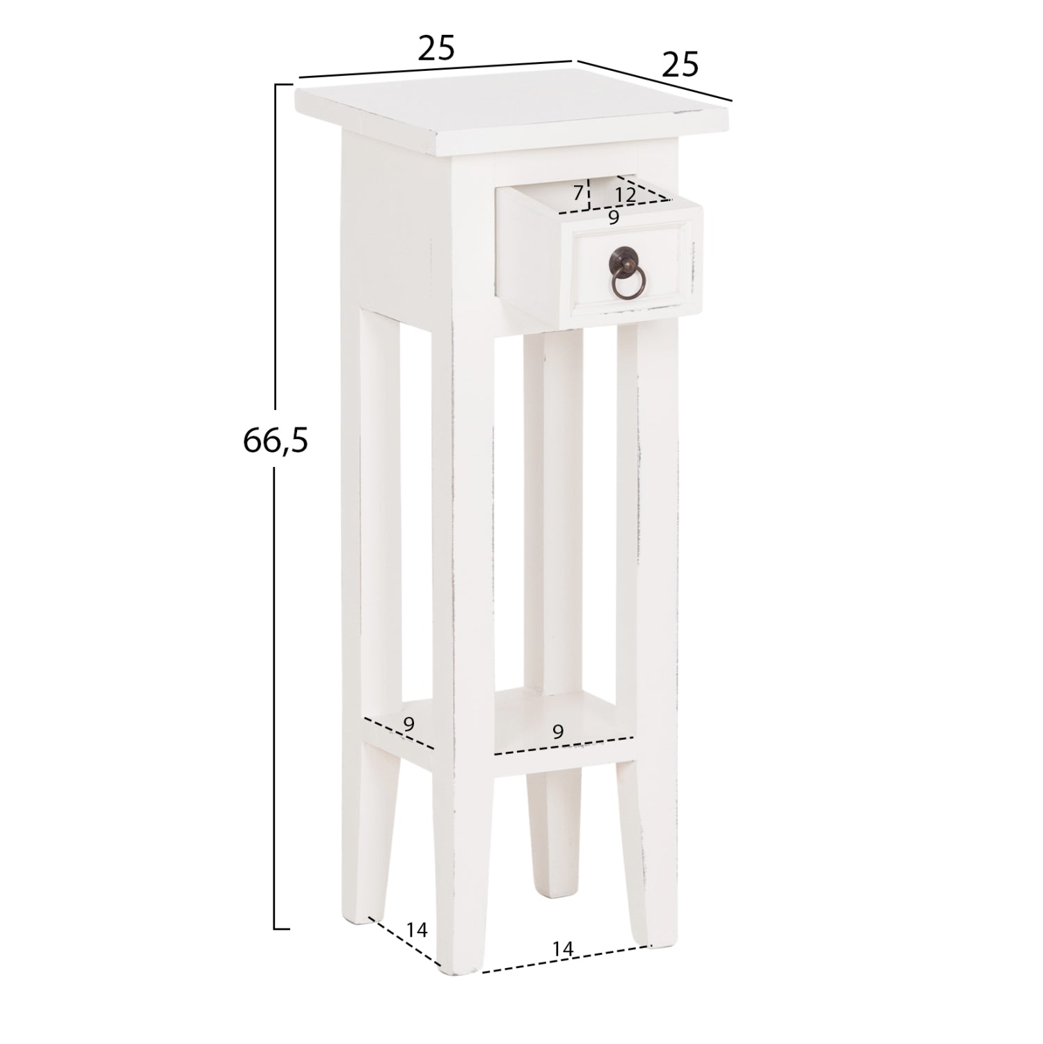SIDE TABLE RAMU HM9484.03 MAHOGANY WOOD WITH A DRAWER IN WHITE 25x25x66.5Hcm.