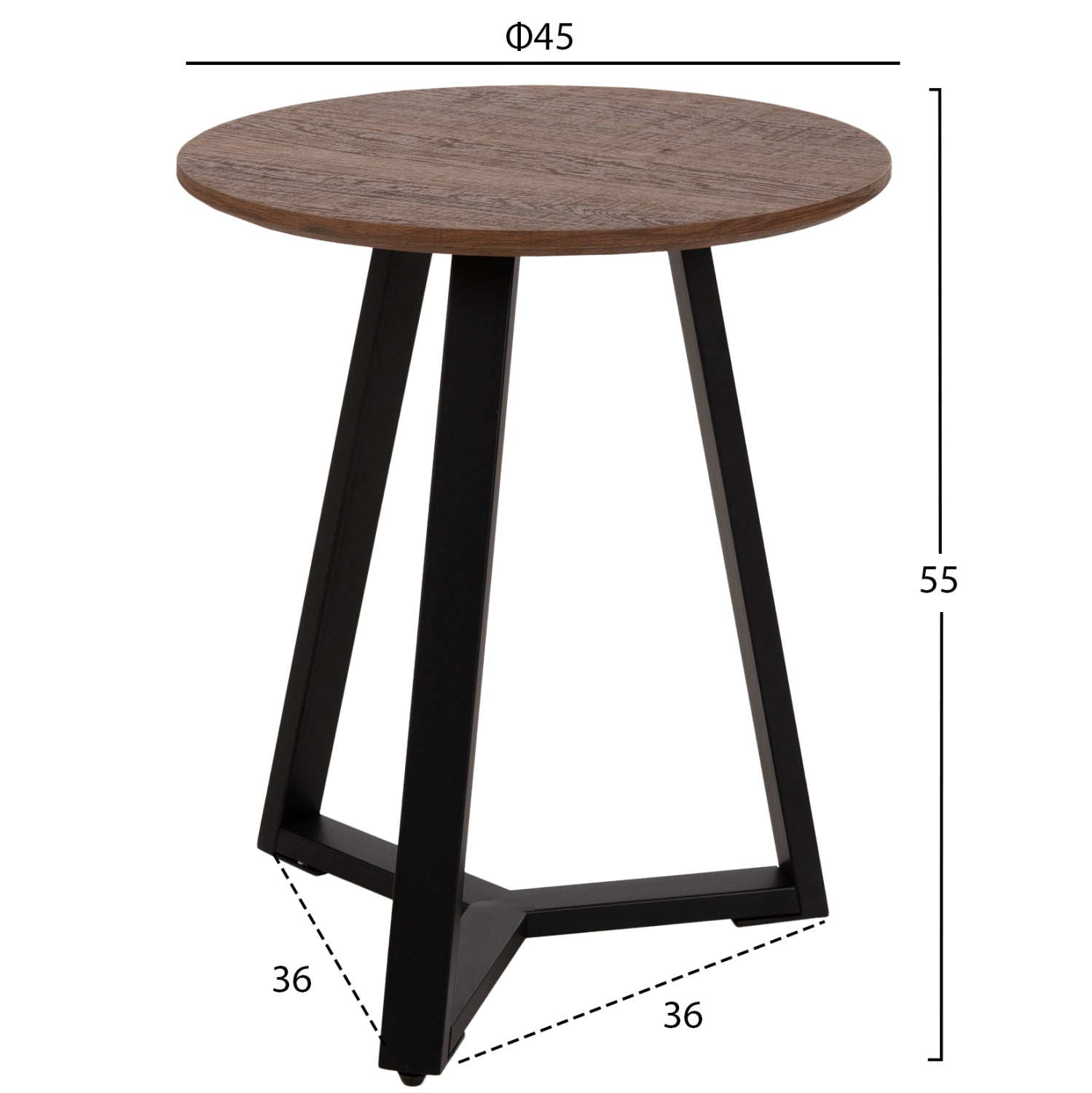 SIDE TABLE HM9587.04 MDF IN WALNUT-BLACK METAL BASE Φ45x55Hcm.