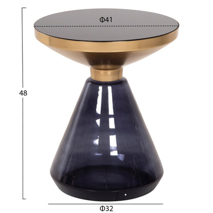 SIDE TABLE DEMMY HM9727 BLACK GLASS TOP & PURPLE GLASS BASE-METAL IN GOLD "NECK" Φ41x48Hcm.