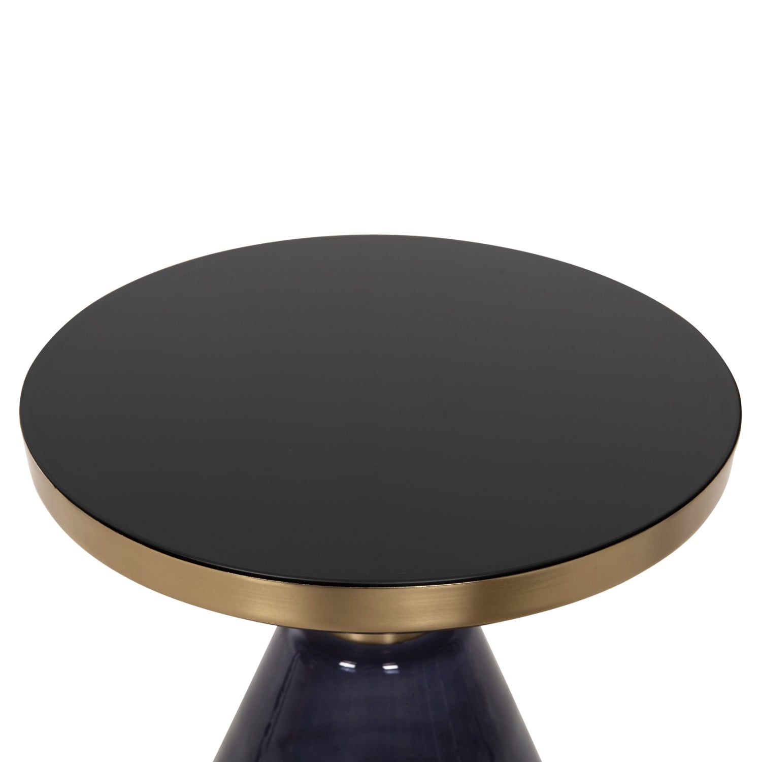 SIDE TABLE DEMMY HM9727 BLACK GLASS TOP & PURPLE GLASS BASE-METAL IN GOLD "NECK" Φ41x48Hcm.