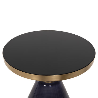 SIDE TABLE DEMMY HM9727 BLACK GLASS TOP & PURPLE GLASS BASE-METAL IN GOLD "NECK" Φ41x48Hcm.
