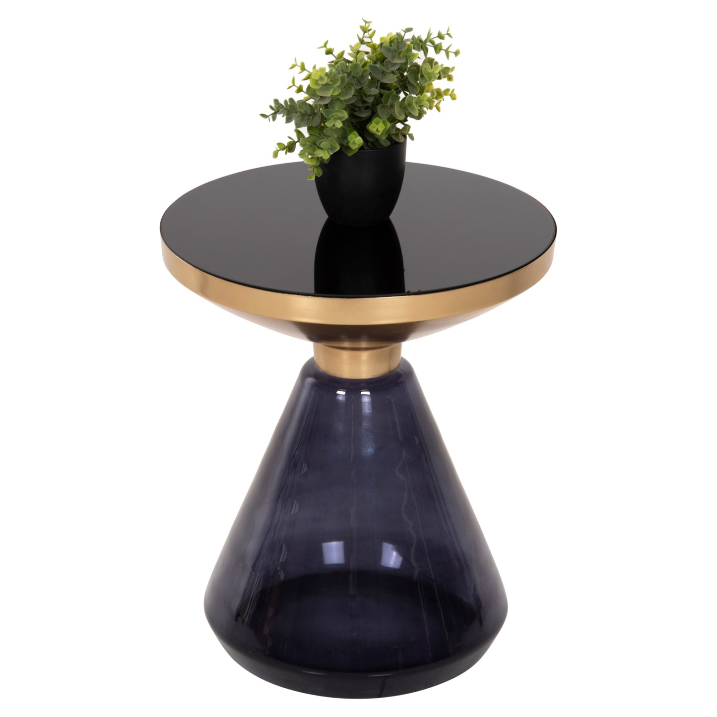SIDE TABLE DEMMY HM9727 BLACK GLASS TOP & PURPLE GLASS BASE-METAL IN GOLD "NECK" Φ41x48Hcm.