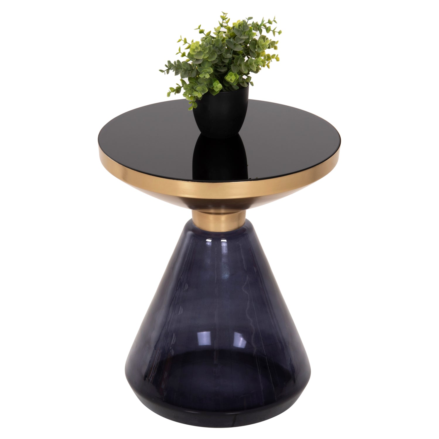 SIDE TABLE DEMMY HM9727 BLACK GLASS TOP & PURPLE GLASS BASE-METAL IN GOLD "NECK" Φ41x48Hcm.