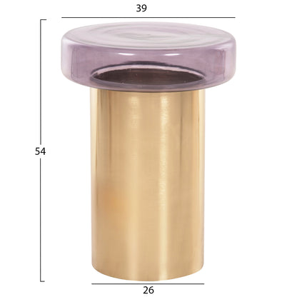 SIDE TABLE ROUND CARMO HM9728 PURPLE GLASS TOP-GOLD METAL BASE Φ39Χ54Hcm.