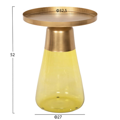 SIDE TABLE VALERY HM9732 LIGHT GREEN GLASS BASE-METAL TOP IN GOLD Φ39,5x52Hcm.