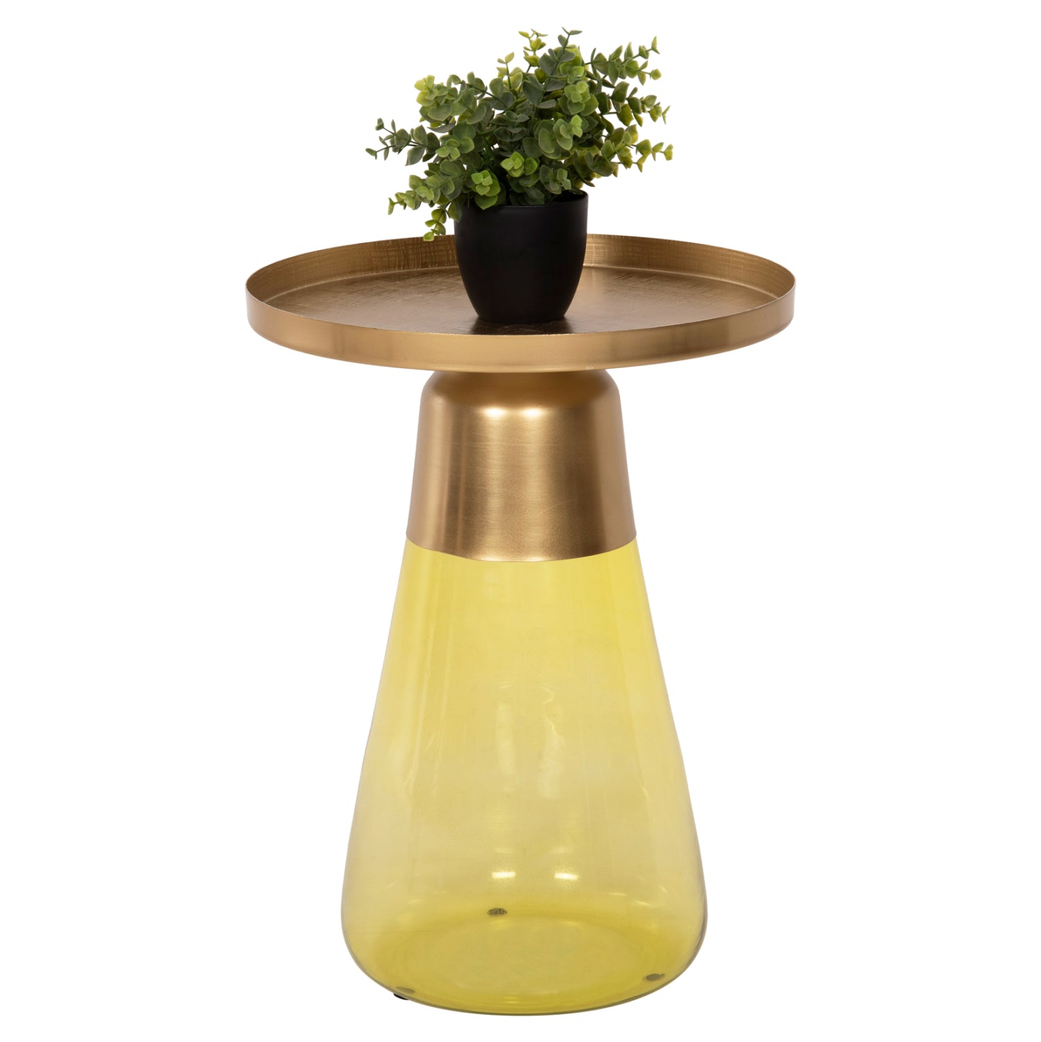 SIDE TABLE VALERY HM9732 LIGHT GREEN GLASS BASE-METAL TOP IN GOLD Φ39,5x52Hcm.