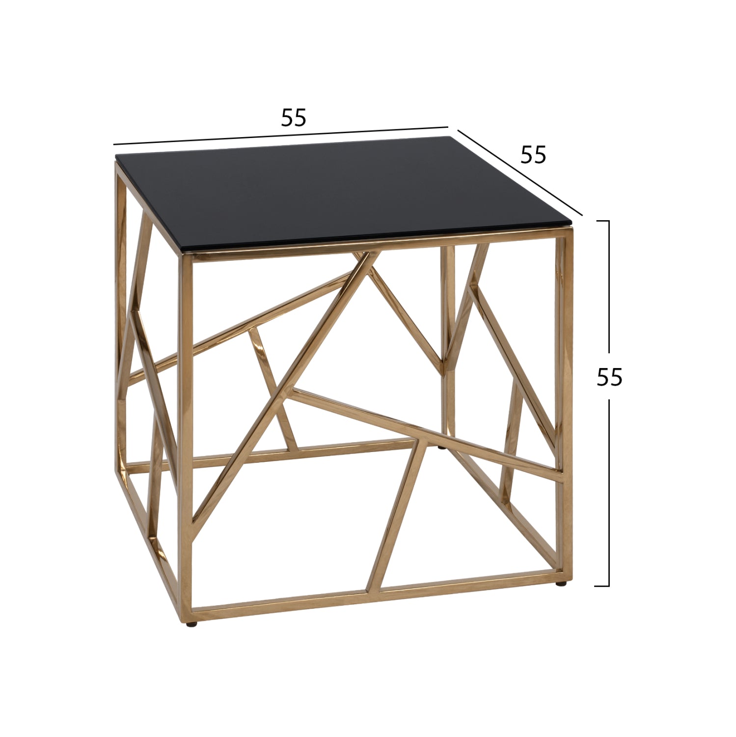 Side Table JANA with black glass and gold base 55x55x55Hcm.HM8619.01