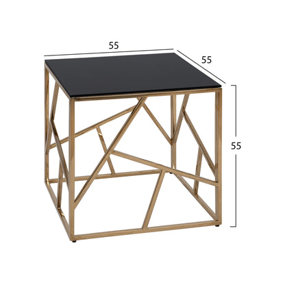 Side Table JANA with black glass and gold base 55x55x55Hcm.HM8619.01