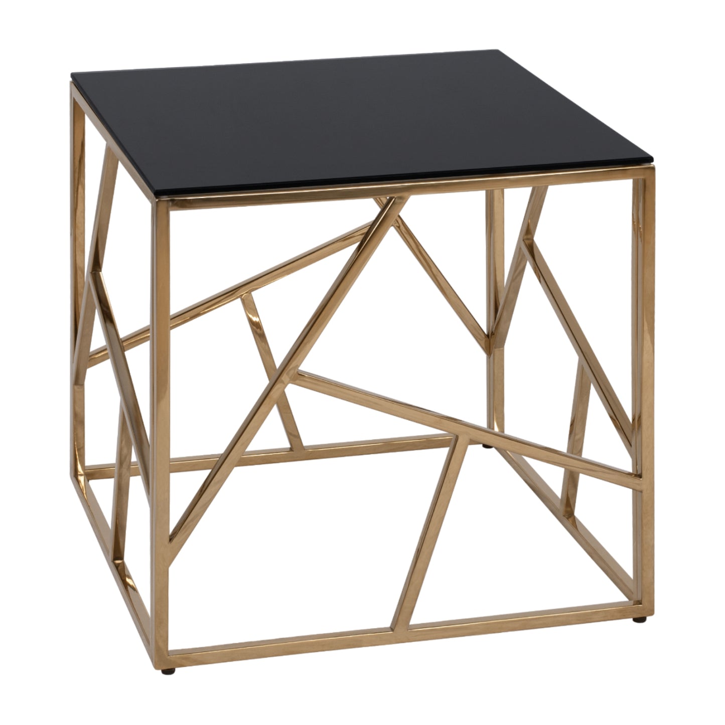 Side Table JANA with black glass and gold base 55x55x55Hcm.HM8619.01