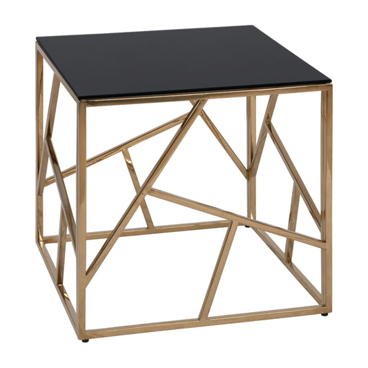 Side Table JANA with black glass and gold base 55x55x55Hcm.HM8619.01