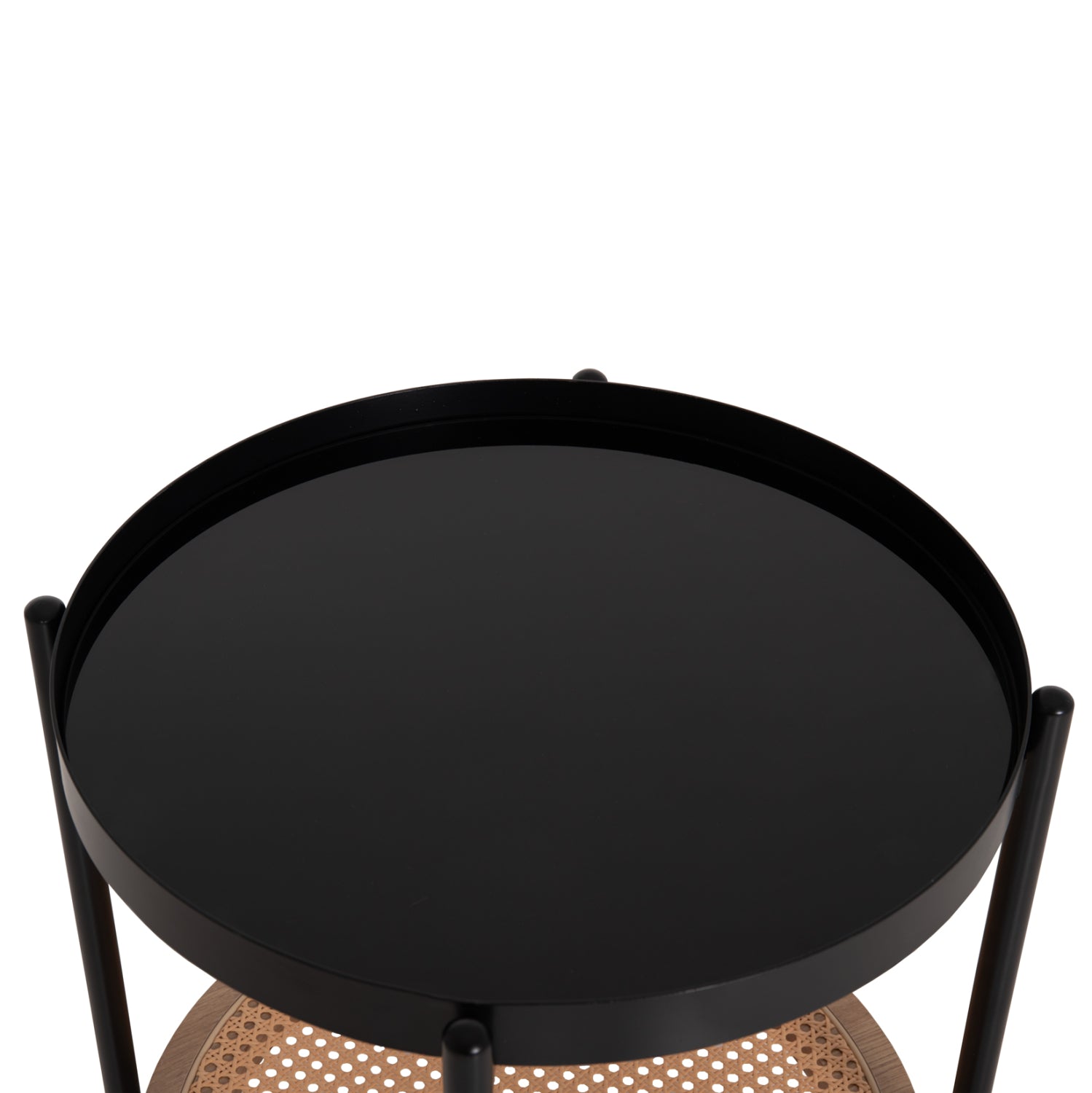 SIDE TABLE SEITZ HM18031 GLASS TOP-METAL-RATTAN IN NATURAL Φ50x56Hcm.