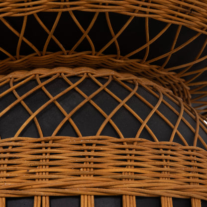 SIDE TABLE ROUND PRILEP HM18159.01 FIBER CEMENT IN BLACK & RATTAN--Φ60x76.5Hcm.