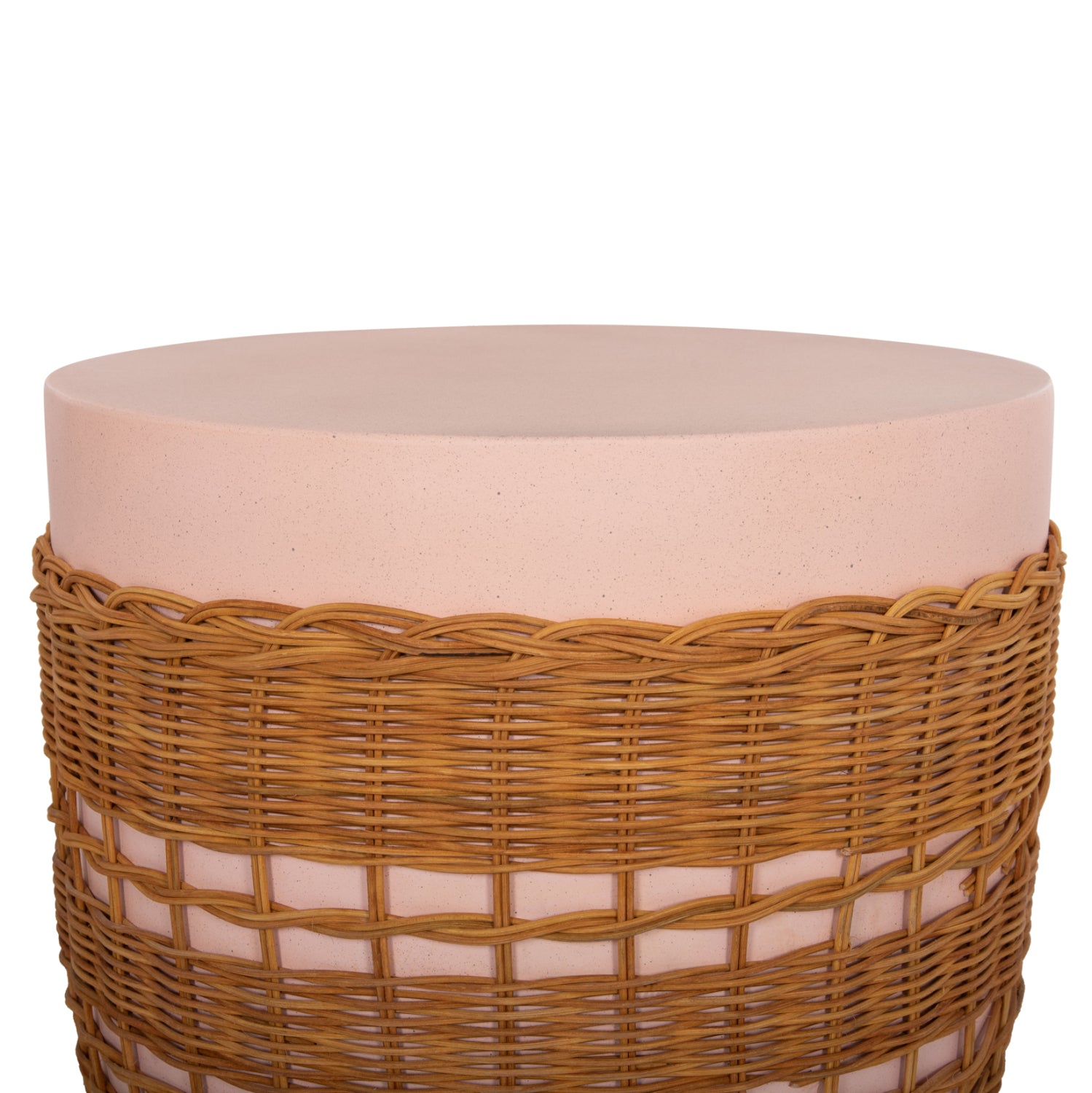 SIDE TABLE ROUND VILHENA HM18166 FIBER CEMENT PINK--NATURAL RATTAN Φ44.5x45Hcm.