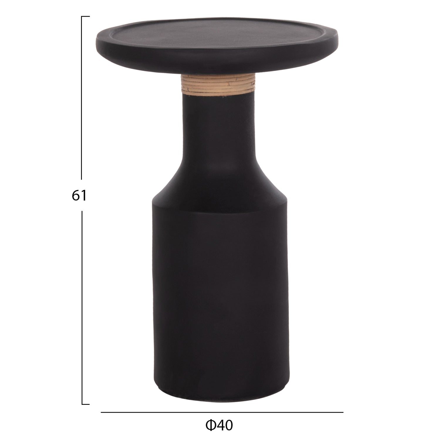 SIDE TABLE TRED(T) HM18169.01 FIBER CEMENT IN BLACK-NATURAL RATTAN--Φ40x61Hcm.
