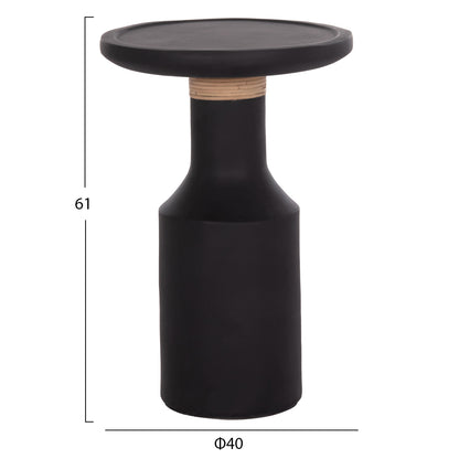 SIDE TABLE TRED(T) HM18169.01 FIBER CEMENT IN BLACK-NATURAL RATTAN--Φ40x61Hcm.