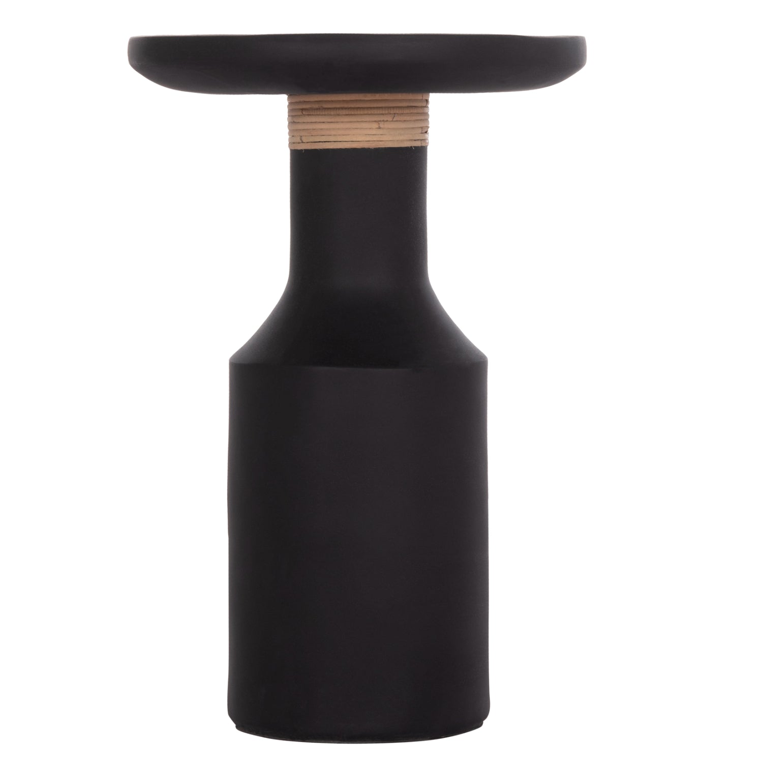 SIDE TABLE TRED(T) HM18169.01 FIBER CEMENT IN BLACK-NATURAL RATTAN--Φ40x61Hcm.