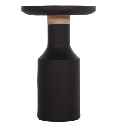 SIDE TABLE TRED(T) HM18169.01 FIBER CEMENT IN BLACK-NATURAL RATTAN--Φ40x61Hcm.