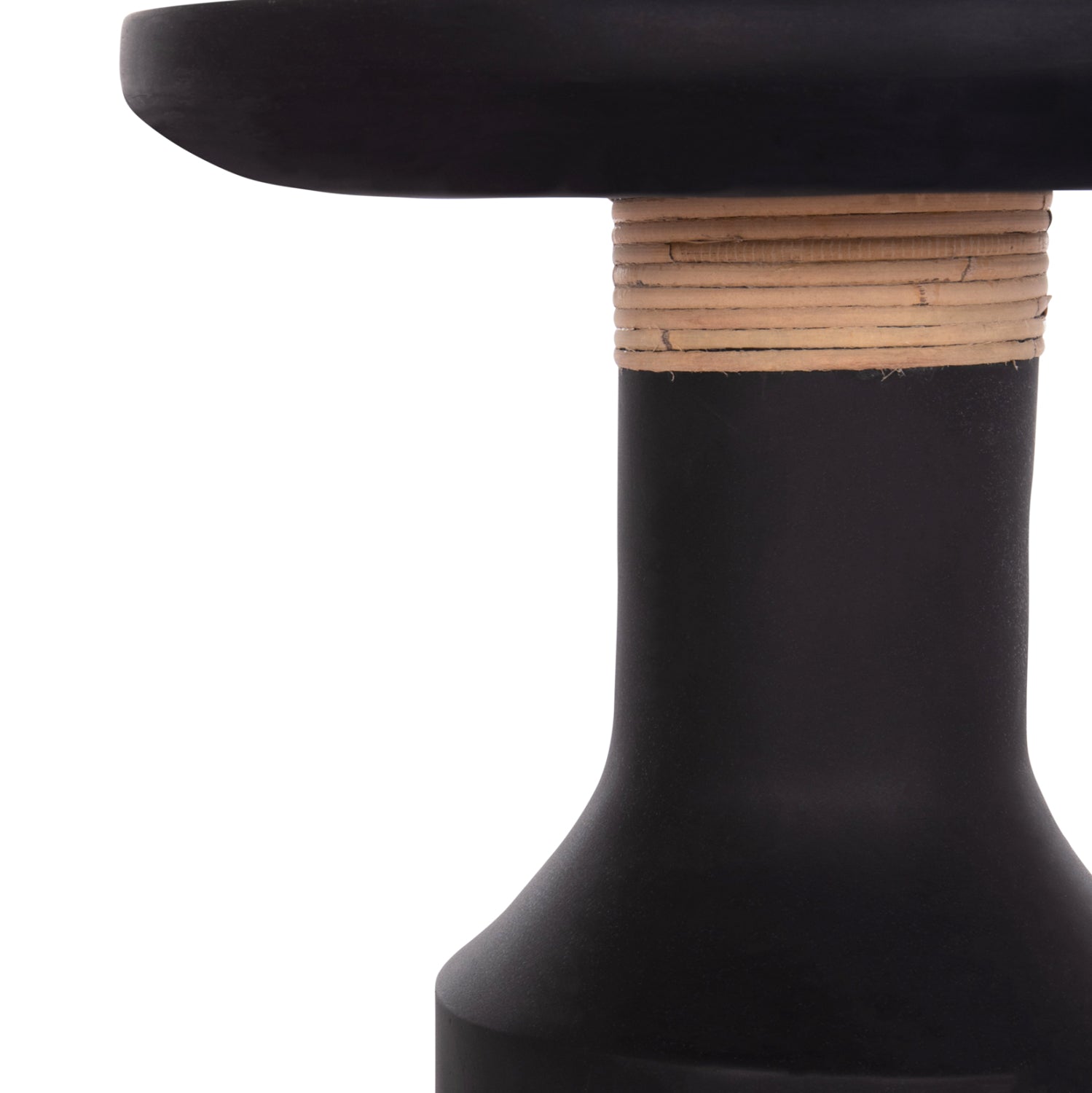 SIDE TABLE TRED(T) HM18169.01 FIBER CEMENT IN BLACK-NATURAL RATTAN--Φ40x61Hcm.