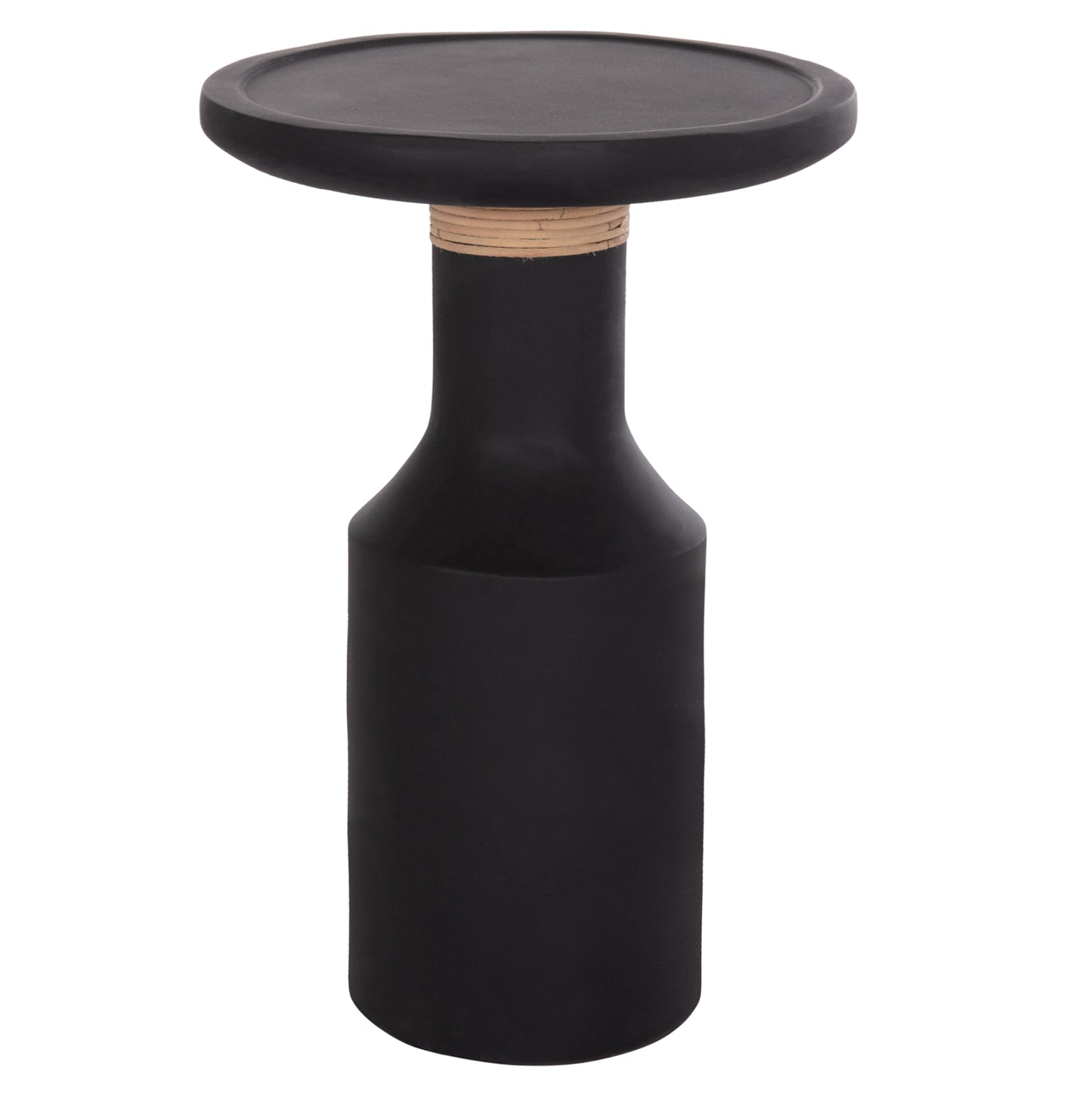 SIDE TABLE TRED(T) HM18169.01 FIBER CEMENT IN BLACK-NATURAL RATTAN--Φ40x61Hcm.
