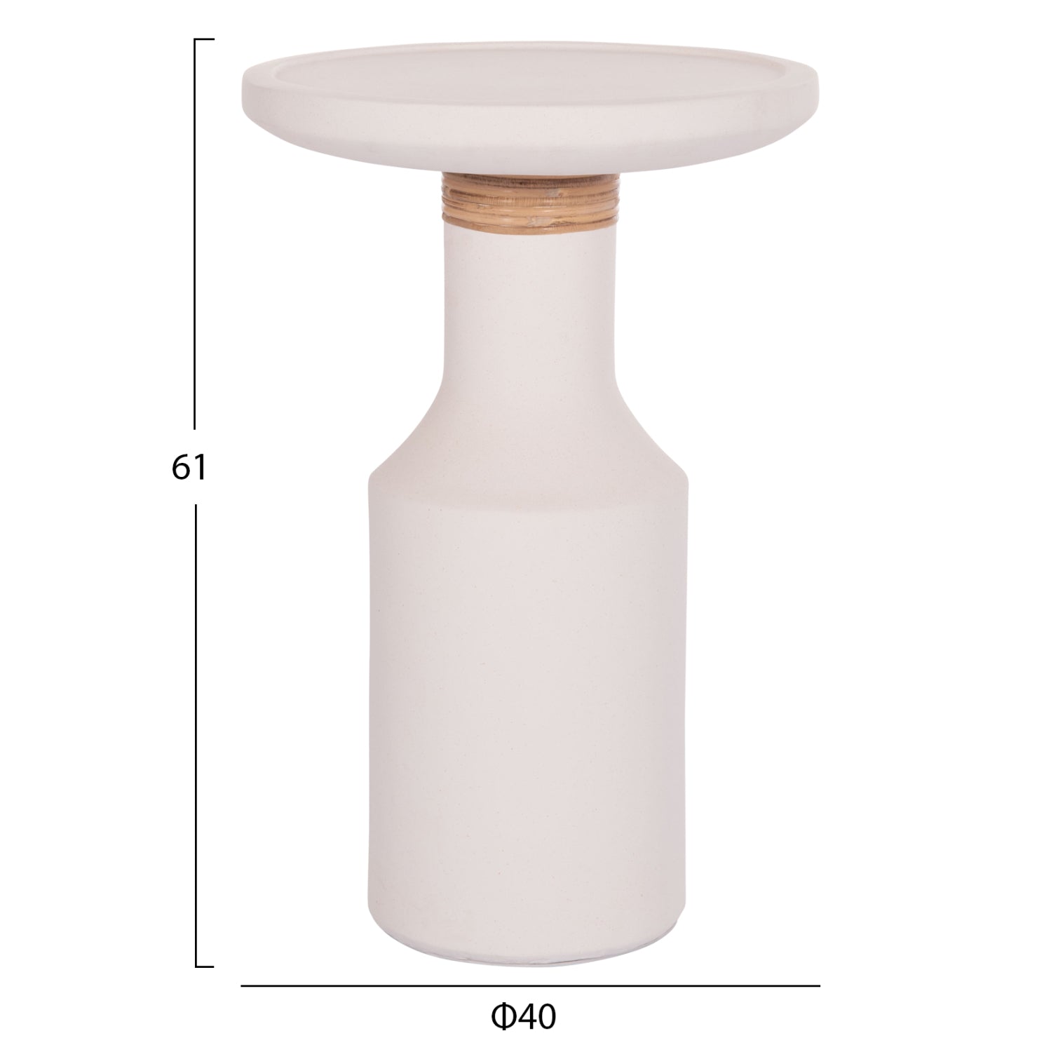SIDE TABLE TRED(T) HM18169.02 FIBER CEMENT IN WHITE-NATURAL RATTAN--Φ40x61Hcm.