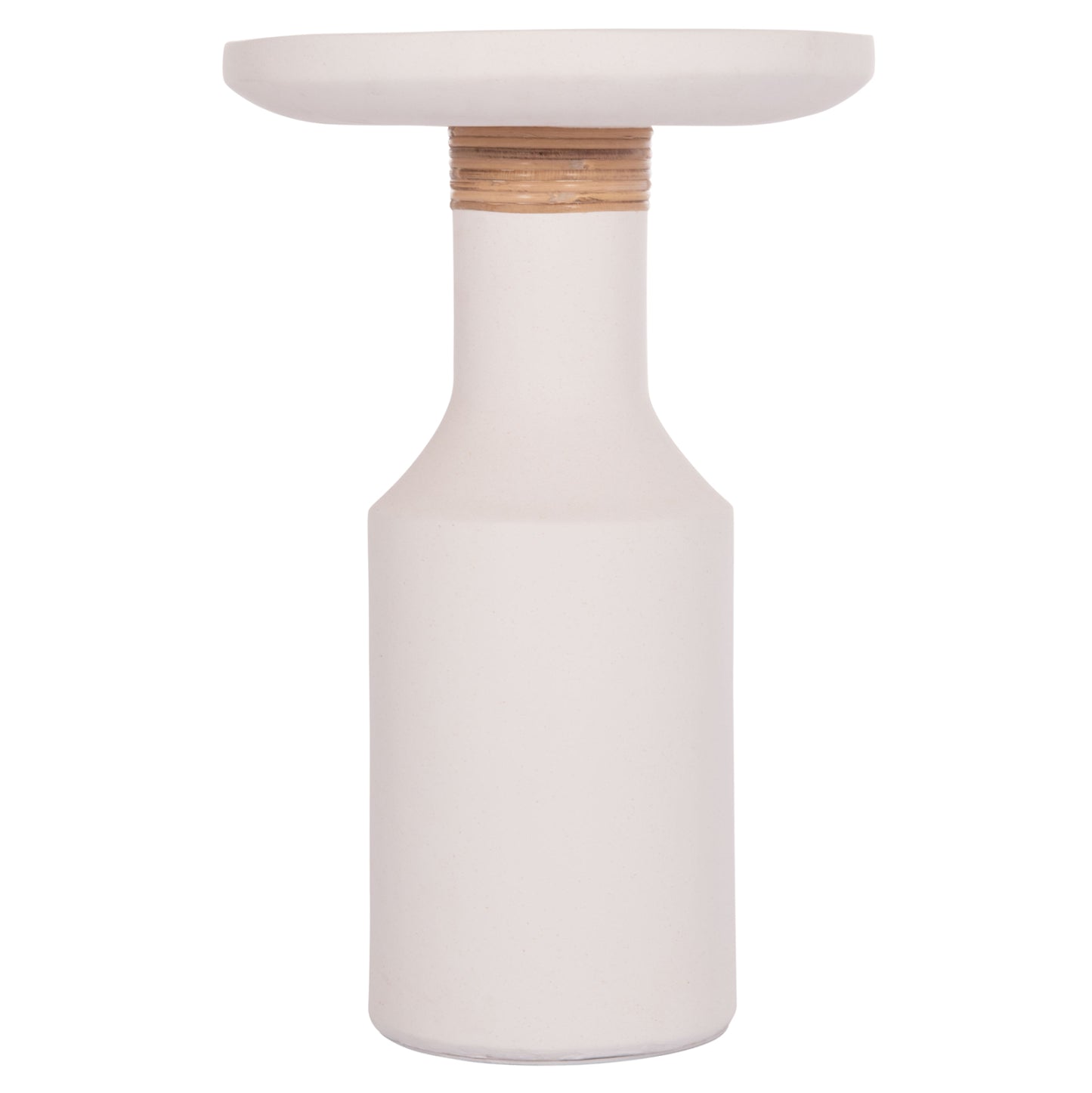 SIDE TABLE TRED(T) HM18169.02 FIBER CEMENT IN WHITE-NATURAL RATTAN--Φ40x61Hcm.