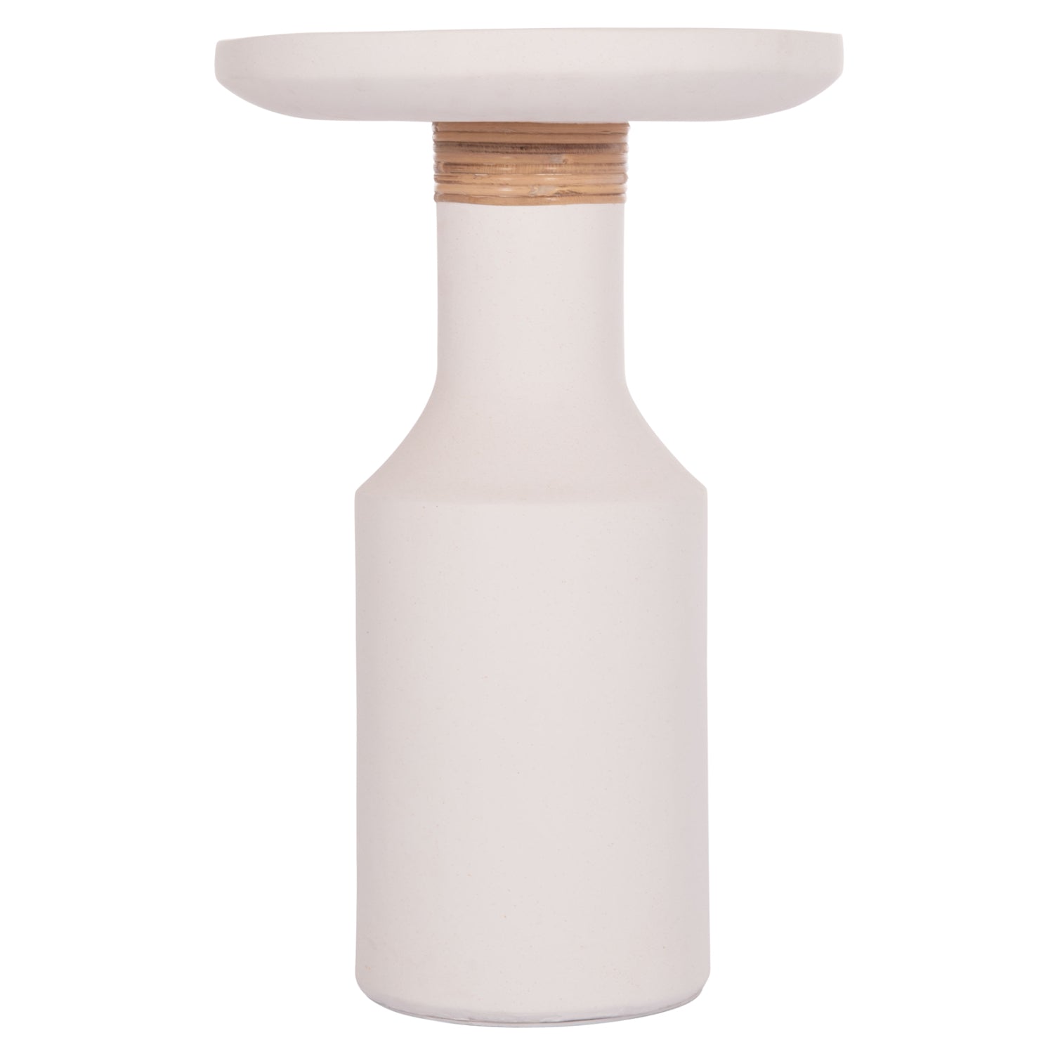 SIDE TABLE TRED(T) HM18169.02 FIBER CEMENT IN WHITE-NATURAL RATTAN--Φ40x61Hcm.